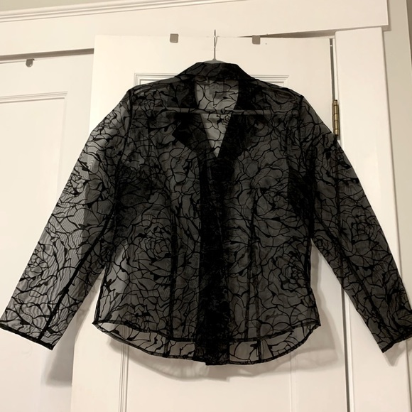 I.N. Studio Formal Black Floral Sheer Jacket - Picture 2 of 4
